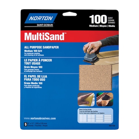 Norton Abrasives Norton MultiSand 11 in. L X 9 in. W 100 Grit Aluminum Oxide All Purpose Sandpaper 5 pk 7660747735